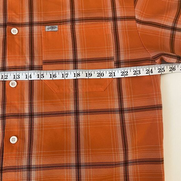 Vintage Caltop Mens Plaid Short Sleeve Orange button up Shirt XL Old School 90s - Picture 7 of 11